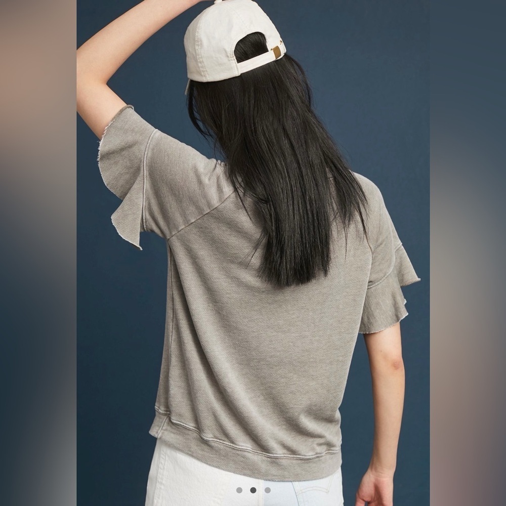Medium Anthropologie Michael Stars Gray flutter Ruffle Sleeve Sweatshirt tee - Picture 13 of 14